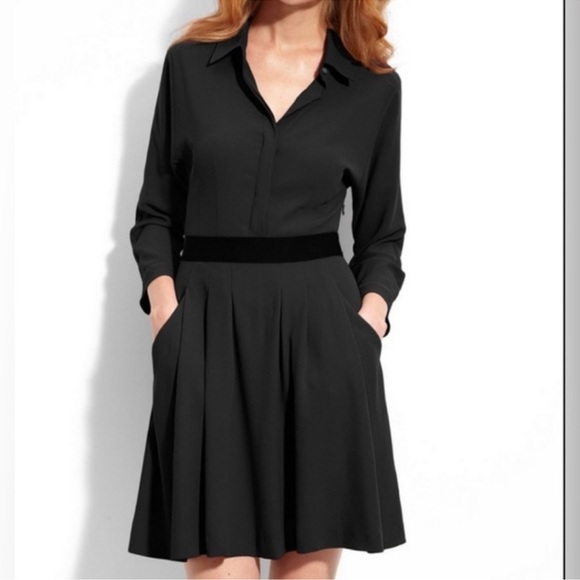 Theory Dresses & Skirts - Theory Clemira‎ Intellect Mini Shirt Style Long Sleeve Dress Black Sz 6